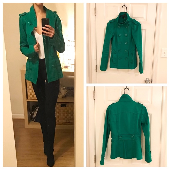 H&M Jackets & Blazers - Kelly Green Double Breasted Peacoat